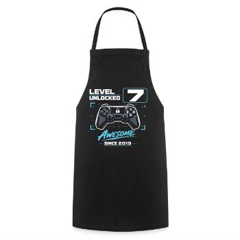 Garçons cadeaux de jeu débloqués niveau 7 - Tablier de cuisine - noir - Devant - AI Model Male 185 dark (185cm)