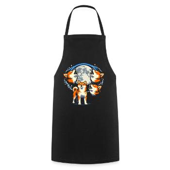 Shiba Inu Howling Moon Funny Three Dogs - Cooking Apron - black - Front - AI Model Male 185 dark (185cm)