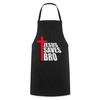 Jesus Saves Bro Funny Religious Saying Faith Logo - Cooking Apron - black - Front - AI Model Male 185 dark (185cm)