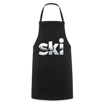 Ski Bergpanorama Typo Design - Kochschürze - Schwarz - Vorne - AI Model Male 185 dark (185cm)