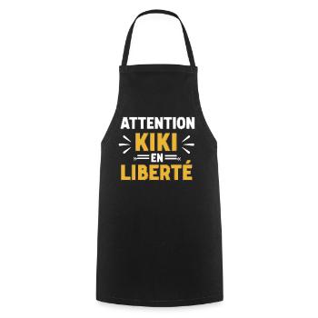 Citation Homme Kiki Drole Prénom Humour Attention  - Tablier de cuisine - noir - Devant - AI Model Male 185 dark (185cm)