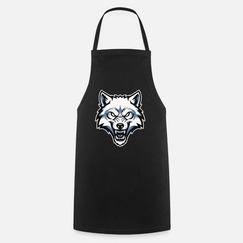 Wild Arctic White Wolf Maskottchen-Maskottchen-Logo - Kochschürze - Schwarz