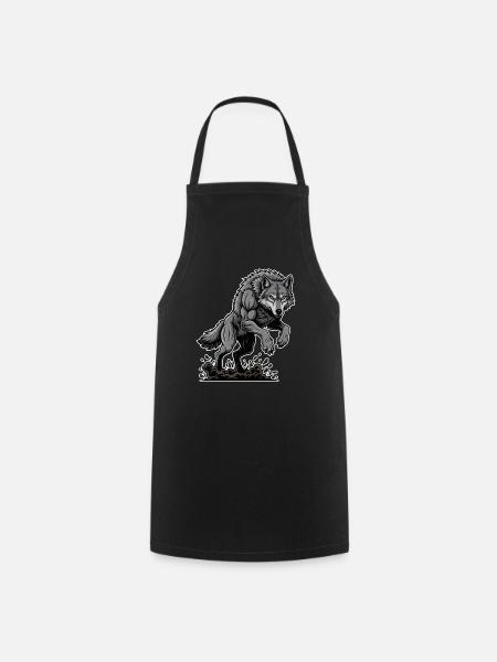 Werwolf Mighty Racing Maskottchen Wolf - Kochschürze - Schwarz