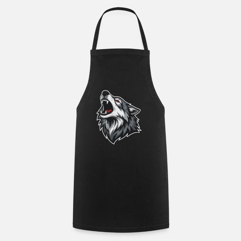Wild Wolf Howling Red-Eyes Wolf Mascot - Cooking Apron - black