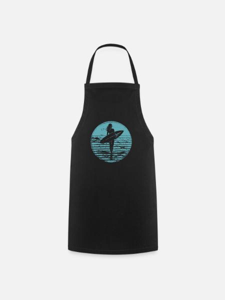 Surferin Retro Vintage Sonnenuntergang Strand - Kochschürze - Schwarz