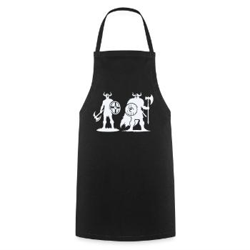 Viking Duo: Shield & Hatchet in the Shadows - Cooking Apron - black - Front - AI Model Male 185 dark (185cm)