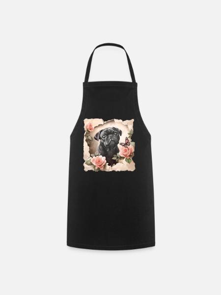 Mops mit Schmetterling - Kochschürze - Schwarz