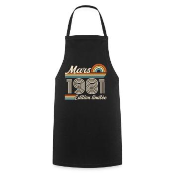 45e Cadeau d’anniversaire - Né en mars 1981 - Tablier de cuisine - noir - Devant - AI Model Male 185 dark (185cm)