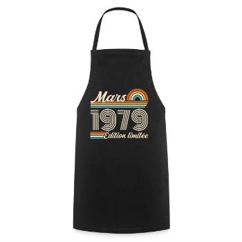 47e Cadeau d’anniversaire - Né en mars 1979 - Tablier de cuisine - noir - Devant - AI Model Male 185 dark (185cm)