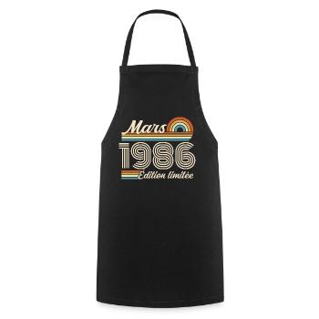 40e Cadeau d’anniversaire - Né en mars 1986 - Tablier de cuisine - noir - Devant - AI Model Male 185 dark (185cm)
