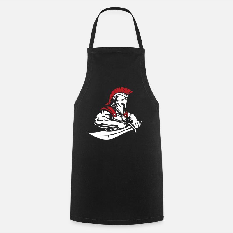 Spartan Warrior Sword Bust Spartan Mascot - Cooking Apron - black