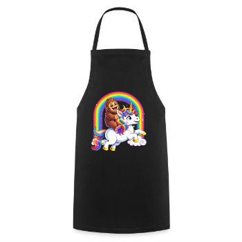 Bigfoot chevauchant licorne amoureuse de licorne Rainbow Sasquatch - Tablier de cuisine - noir - Devant - AI Model Male 185 dark (185cm)