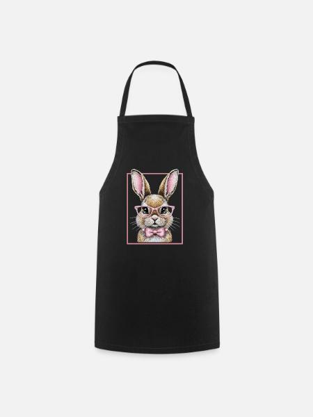 Cute Bunny with Glasses – Funny Bunny Design - Cooking Apron - black