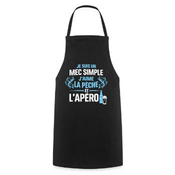 Mec Simple J’Aime La Pêche Et L’ Apéro Humour  - Tablier de cuisine - noir - Devant - AI Model Male 185 dark (185cm)