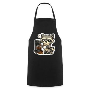 Coffee Raccoon – Tired raccoon with coffee machine - Cooking Apron - black - Front - AI Model Male 185 dark (185cm)