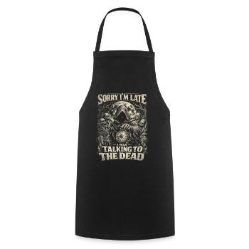 Friedhof Humour gothique Je parlais aux morts - Tablier de cuisine - noir - Devant - AI Model Male 185 dark (185cm)