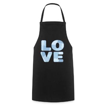 Motif d’amour en patchwork bleu pour enfants et bébés - Tablier de cuisine - noir - Devant - AI Model Male 185 dark (185cm)