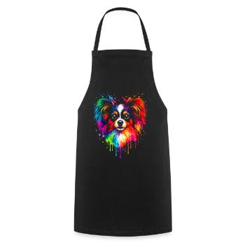 Papillon | Zwergspaniel Pop Art - Kochschürze - Schwarz - Vorne - AI Model Male 185 dark (185cm)