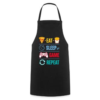 Eat Sleep Game Repeat Gaming Quotes for Gamer - Cooking Apron - black - Front - AI Model Male 185 dark (185cm)