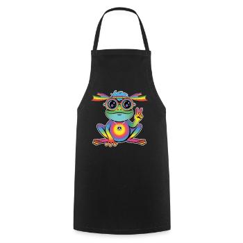 Hippie Frosch T-Shirt – Peace Regenbogen Frosch - Kochschürze - Schwarz - Vorne - AI Model Male 185 dark (185cm)