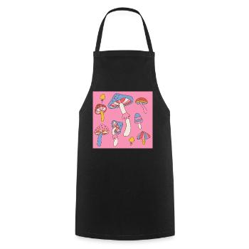 Retro Mushroom Pattern – Psychedelic 70s Design - Cooking Apron - black - Front - AI Model Male 185 dark (185cm)