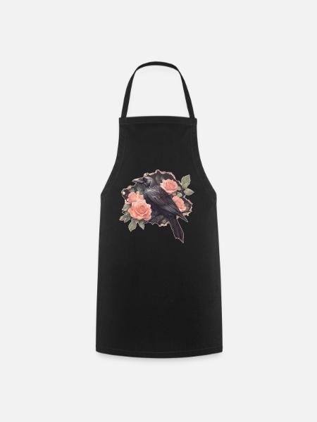 Rabe mit Rosen - Kochschürze - Schwarz