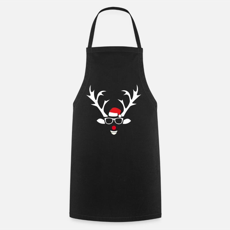 Reindeer with glasses and Santa hat - Cooking Apron - black
