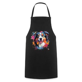 Art coloré de chien du Berger australien - Tablier de cuisine - noir - Devant - AI Model Male 185 dark (185cm)