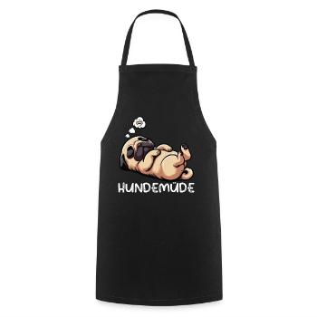 Hundemüde Mops Möpse Mopsbesitzer Mopsliebhaber  - Kochschürze - Schwarz - Vorne - AI Model Male 185 dark (185cm)