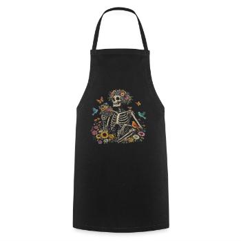 Skeleton Flower Nature Floral Gothic Fairycore - Cooking Apron - black - Front - AI Model Male 185 dark (185cm)