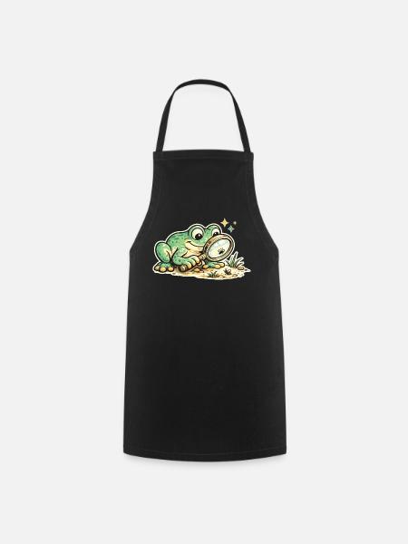 Frosch mit Lupe auf Spurensuche - Kochschürze - Schwarz