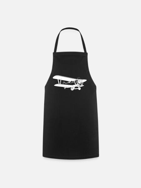 Doppeldecker Pilot Retro Minimalistisch - Kochschürze - Schwarz