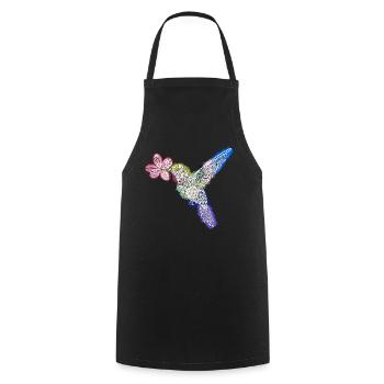 Zentangle Hummingbird with Flower - Cooking Apron - black - Front - AI Model Male 185 dark (185cm)