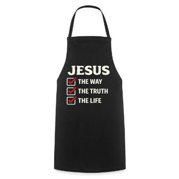 Verset biblique de Jésus, La voie de la vérité, la vie - Tablier de cuisine - noir - Devant - AI Model Male 185 dark (185cm)