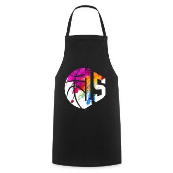 NR. 15 NUMMER 15 BASKETBALL 15. GEBURTSTAG - Kochschürze - Schwarz - Vorne - AI Model Male 185 dark (185cm)