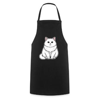 White Cat Fluffy Blue Eyes Majestic Portrait - Cooking Apron - black - Front - AI Model Male 185 dark (185cm)