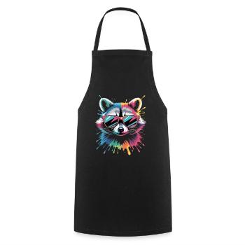 Colorful Raccoon Watercolors Splashes Graffiti - Cooking Apron - black - Front - AI Model Male 185 dark (185cm)