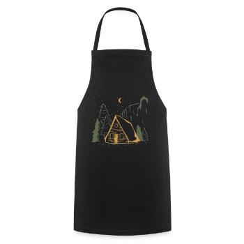 Moonlit Rustic Cabin Night - Cooking Apron - black - Front - AI Model Male 185 dark (185cm)
