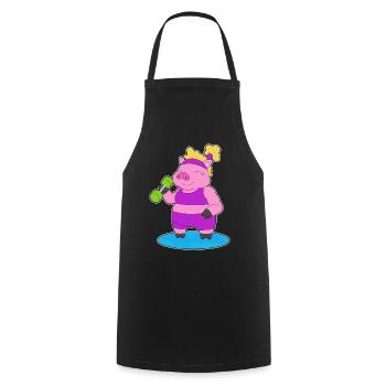 Bodybuilder cochon avec haltères - Tablier de cuisine - noir - Devant - AI Model Male 185 dark (185cm)