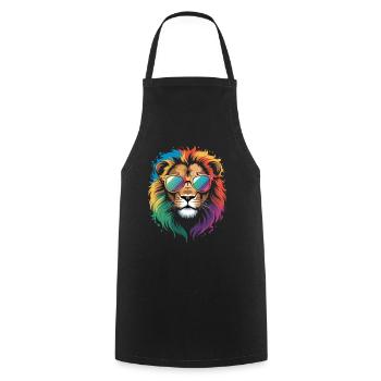Colorful Lion Watercolor Splash Graffiti - Cooking Apron - black - Front - AI Model Male 185 dark (185cm)