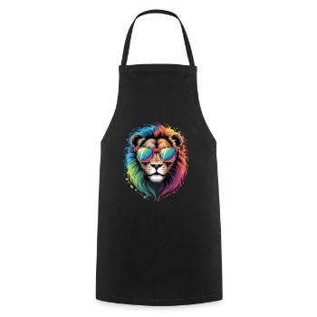 Colorful Lion Watercolor Splash Graffiti - Cooking Apron - black - Front - AI Model Male 185 dark (185cm)