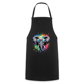 Colorful Elephant Watercolor Splash - Cooking Apron - black - Front - AI Model Male 185 dark (185cm)