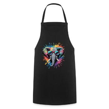 Colorful Elephant Watercolor Splash - Cooking Apron - black - Front - AI Model Male 185 dark (185cm)