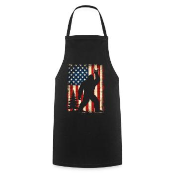 Bigfoot Rock sur le bouclier, Sasquatch Yeti Drapeau USA - Tablier de cuisine - noir - Devant - AI Model Male 185 dark (185cm)