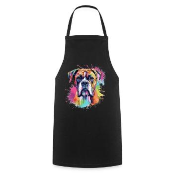 Vivid Boxer Dog Portrait Splash - Cooking Apron - black - Front - AI Model Male 185 dark (185cm)