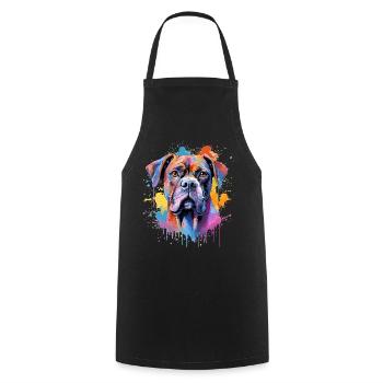 Colorful Splash Art Boxer Dog - Cooking Apron - black - Front - AI Model Male 185 dark (185cm)
