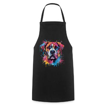Art éclaboussuré de chien boxer coloré - Tablier de cuisine - noir - Devant - AI Model Male 185 dark (185cm)