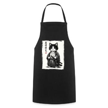 Samurai Cat Japanese Ukiyoe Warrior Kawaii - Cooking Apron - black - Front - AI Model Male 185 dark (185cm)