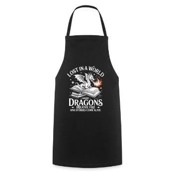 Perdu dans un monde où les dragons respirent - Tablier de cuisine - noir - Devant - AI Model Male 185 dark (185cm)
