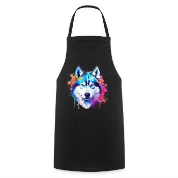 Art coloré de chien Husky éclaboussant - Tablier de cuisine - noir - Devant - AI Model Male 185 dark (185cm)